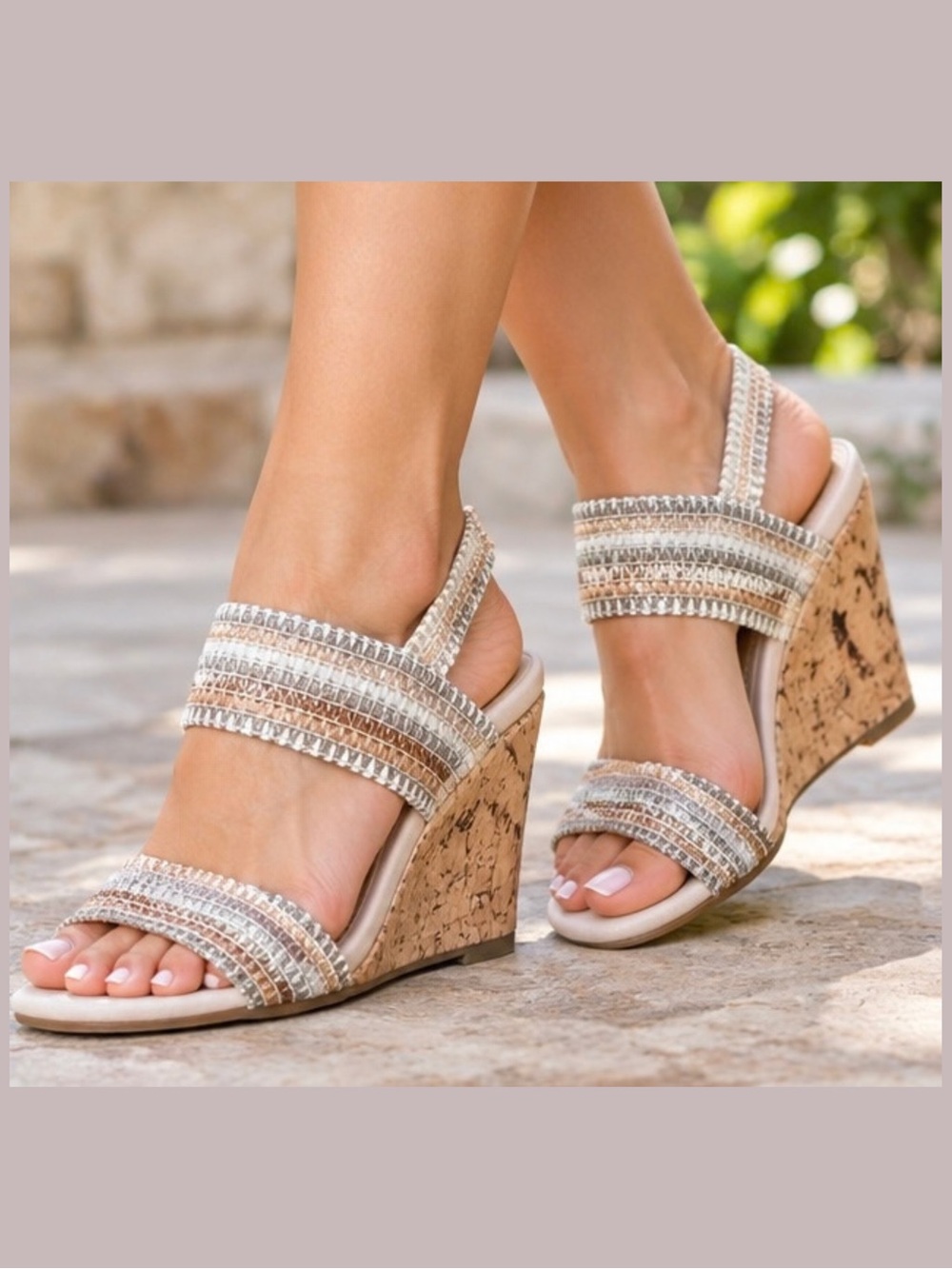 Coach & Four Vandela Wedge Metallic Slingback Sandals 8.5 M